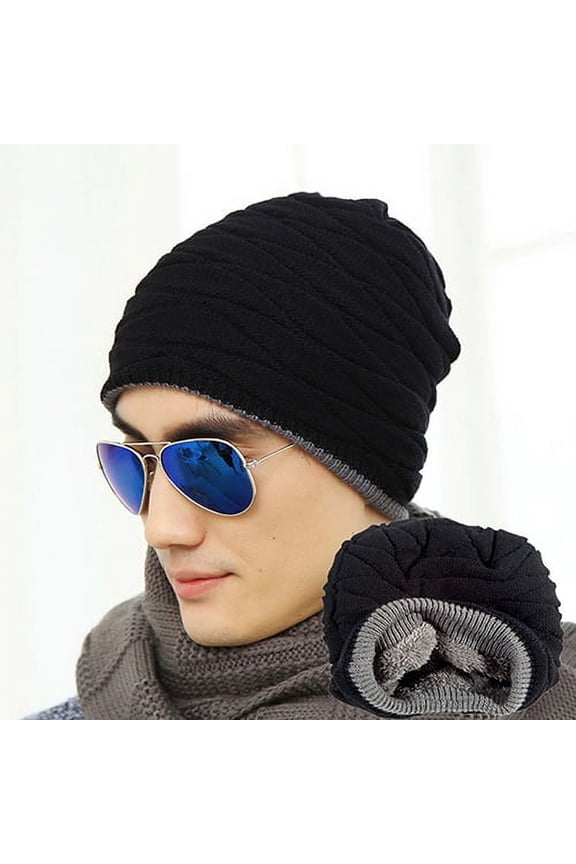 Fashion Beanie Men Classic Winter Warm Faux Fur Lined Baggy Hat Ski Skull Hip-Hop Cap