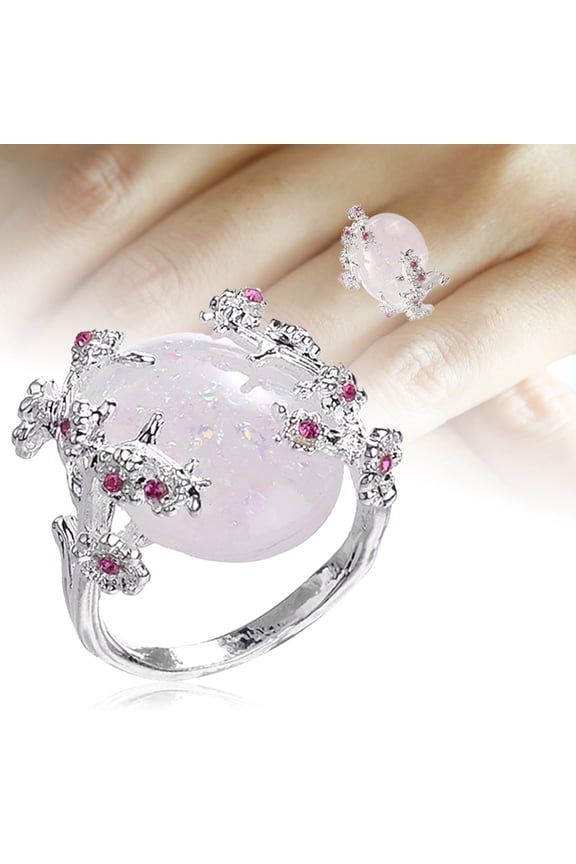 Fashion Creative Flower Women Ring Oval Gemstone Ring Wedding Jewelry Gift