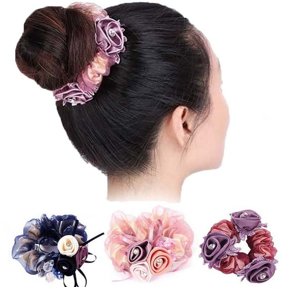SPRING PARK Fashion Flower Decor Hair Ties Hair Rope Faux Pearls Scrunchies Hair Ring Hair Tie Accessories for Women and Girls Scrunchies