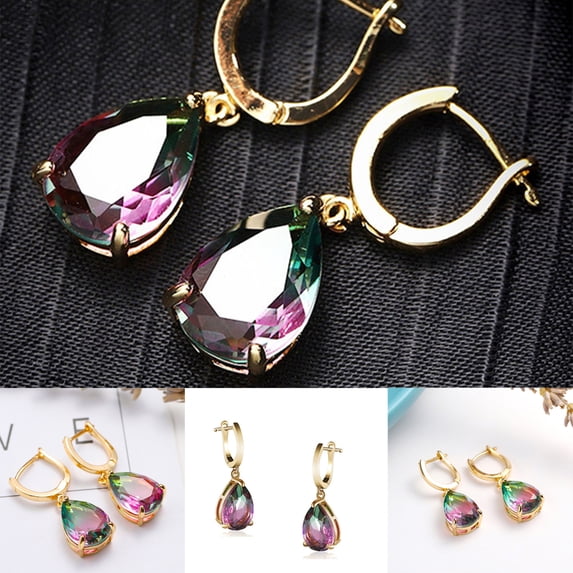 SPRING PARK Fashion Jewelry Pear Water Drop Shape Rhinestone Hoop Dangle Earrings Gift Jewelry