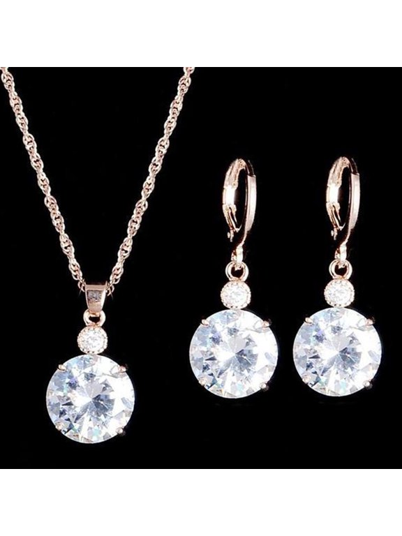 Fashion Jewelry White Cubic Zirconia Charming Water Drop Bridal Bride Necklace Earrings Set