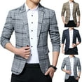 thumbnail image 1 of SPRING PARK Fashion Men Gentle Plaid Lapel Slim Fit Jacket Coat One Button Business Suit, 1 of 7