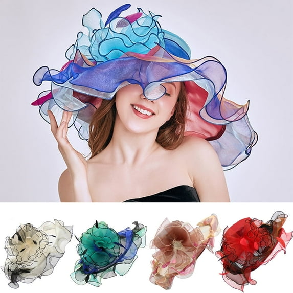 SPRING PARK Fashion Organza Women Lace Sun Hat Women Hat Silk Brim Hat top hat Tea Party Hat