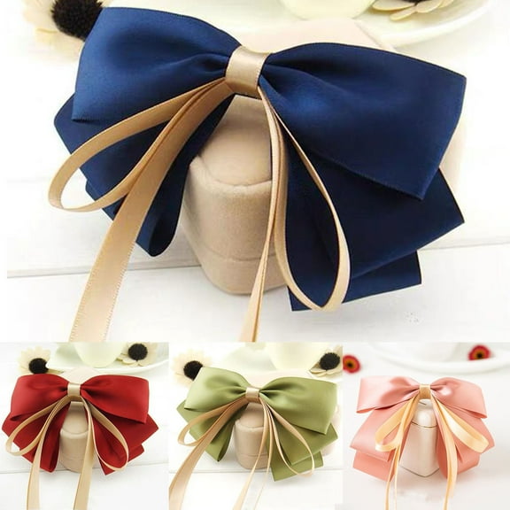 SPRING PARK Fashion Satin Bowknot Hairpin Spring Clip Hand Tie Large Pigtail Bows Hairpin For Girl