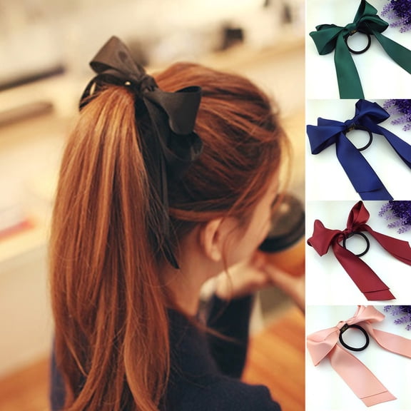 SPRING PARK Fashion Satin Ribbon Bow Hair Band Rope Ponytail Holder Best for Women Girls