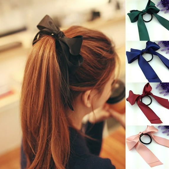 SPRING PARK Fashion Satin Ribbon Bow Hair Band Rope Ponytail Holder Best for Women Girls