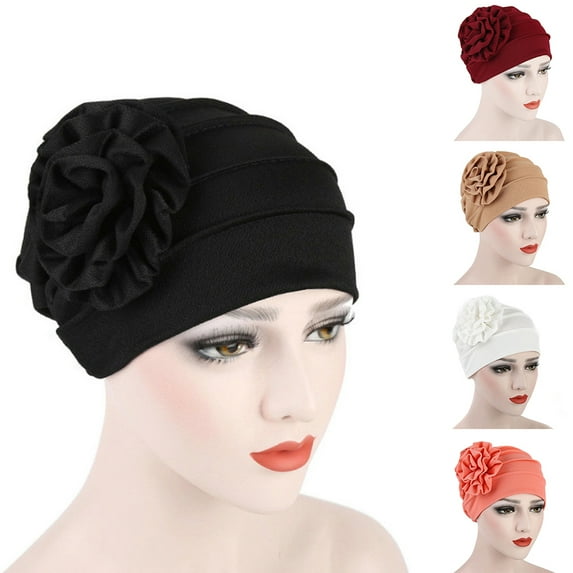 SPRING PARK Fashion Solid Color Women's Casual Cotton One Side Big Flower Hat Beanie Outdoor Turban Hijab Baggy Cap