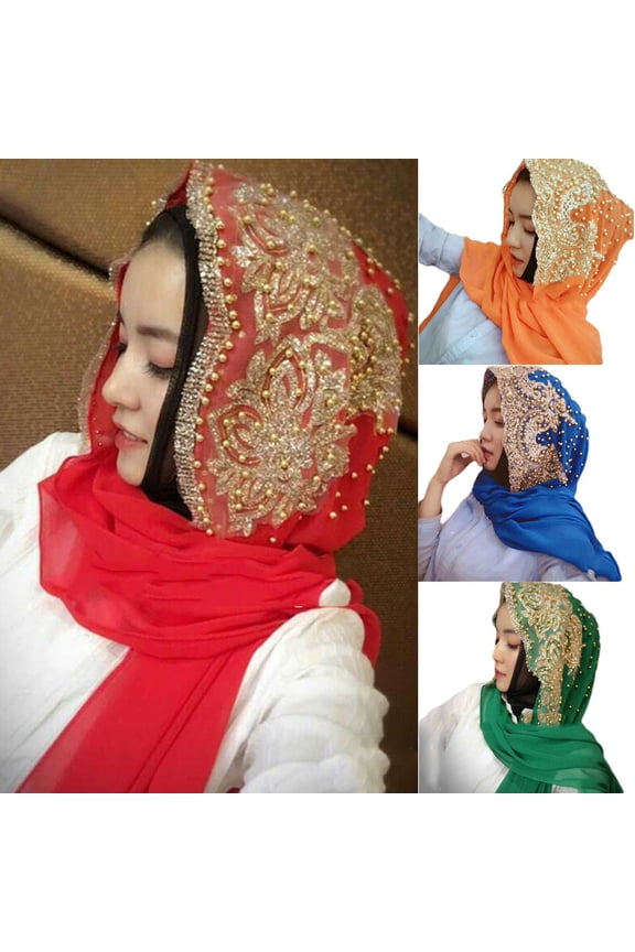 Fashion Women Amira Scarf Hijab Head Wrap Hat Shawl Islam Muslim Beads Headscarf