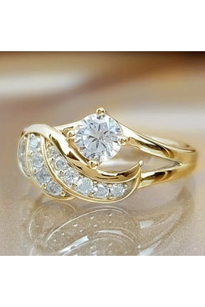 Fashion Women Angel Wing Design Rhinestone Decor Wedding Band Ring Jewelry Gift