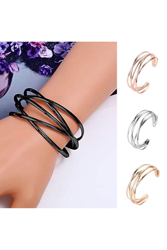 Fashion Women Multilayer Cross Cuff Charm Bracelet Jewelry Gift Adjustable