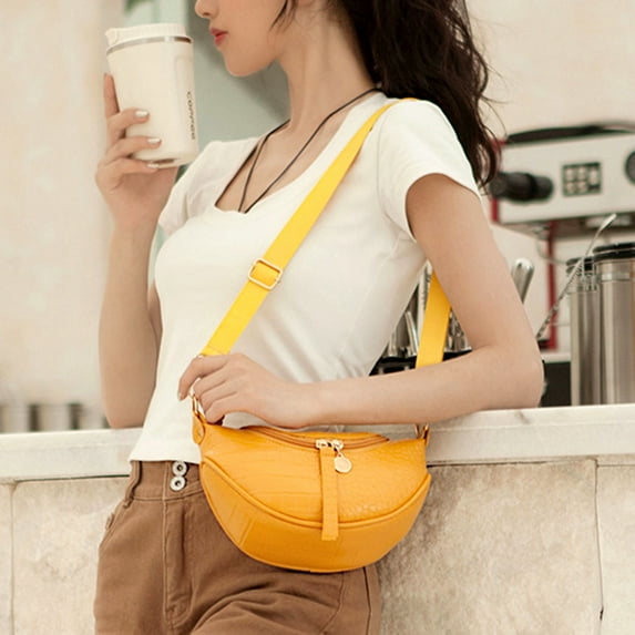 SPRING PARK Fashion Women Zips Faux Leather Semicircle Saddle Pouch Crossbody Shoulder Bag