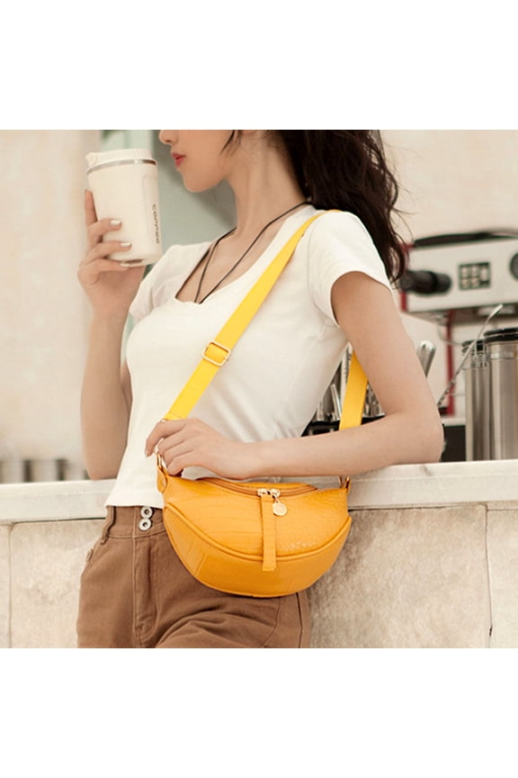 Fashion Women Zips Faux Leather Semicircle Saddle Pouch Crossbody Shoulder Bag