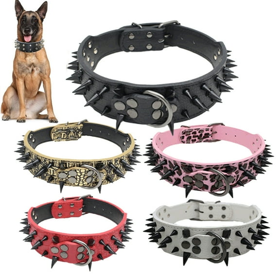 SPRING PARK Faux Leather Spiked Anti-bite Collar Studded Punk Dog Collar for Small/X-Small Breeds and Puppies