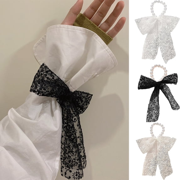 SPRING PARK Faux Pearl Elastic Hair Mesh Scrunchies Hair Rope Tie Ponytail Holder Accessories