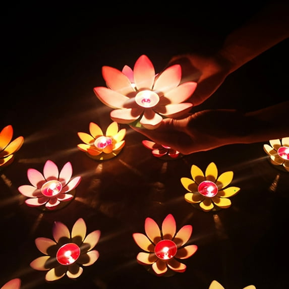 SPRING PARK Floating Garden Pond River Candle Wishing Light Lotus Flower Lamp Festival Decor