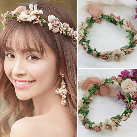 SPRING PARK Floral Fall Boho Headband Flower Crown Festival Wedding Beach Hair Wreath Photo Props Bridal Headpiece