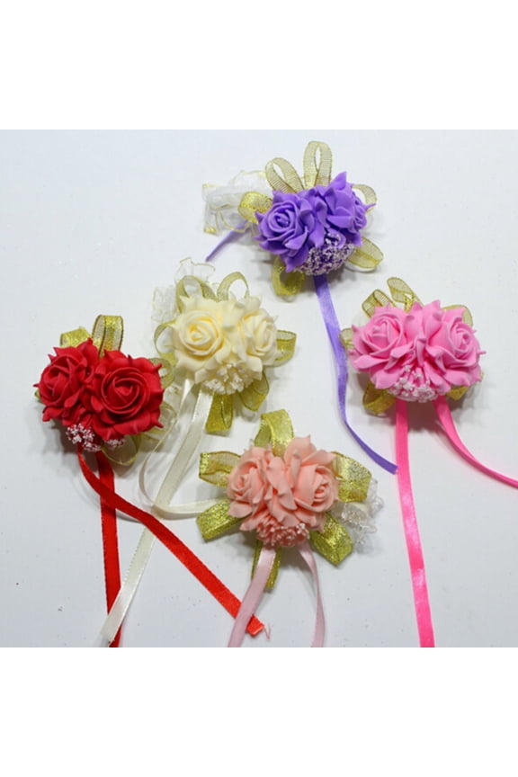 Foam Rose Flowers Bridal Bridesmaid Wrist Corsage Bracelet for French Rustic Vintage Wedding, Bridal Shower Party, Wedding Ceremony Anniversary, Corsage Ribbon Prom