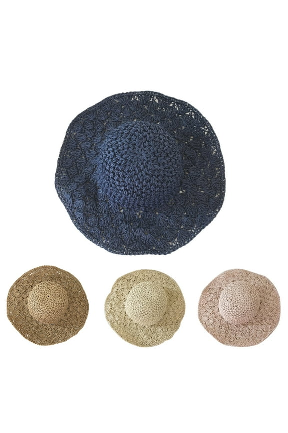 Foldable Handmade Weave Wide Brim Floppy Sun Straw Hat Bowknot Lace Summer for Women