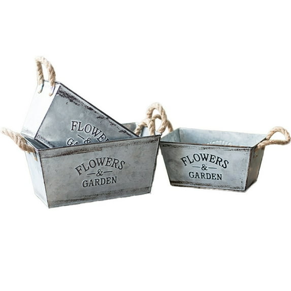 SPRING PARK French Rustic Metal Garden Flower Planter Pot Vintage Style Table Bucket