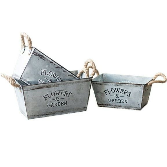 SPRING PARK French Rustic Metal Garden Flower Planter Pot Vintage Style Table Bucket