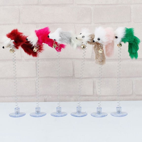 SPRING PARK Funny Cat Toys Elastic Feather False Mouse Bottom Sucker Toys for Cat Kitten