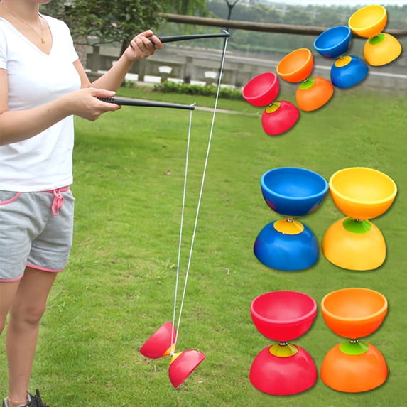 SPRING PARK Funny Chinese YOYO 3 Bearing Clutch Diabolo Set Metal Sticks String Bag Toys Red