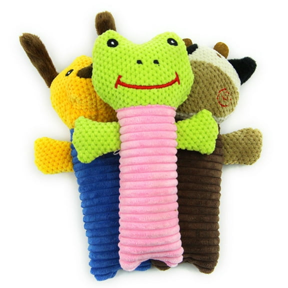 SPRING PARK Funny Frog Cow Soft Pet Puppy Chew Play Squeaker Squeaky Cute Plush Striped Squeak Sound Toy for Dogs