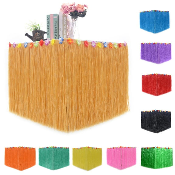 SPRING PARK Grass Table Skirt Table Skirt Raffia Style Fringe Party Decoration for Tropical Hawaii or Themed Birthday Graduation or Costume Party Hawaiian Table Skirt