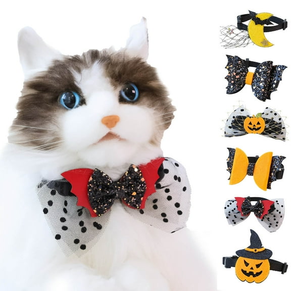 SPRING PARK Halloween Cat Collars Adjustable Breakaway Cat Collar with Pumpkin Bat Pattern for Halloween Party