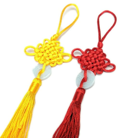 SPRING PARK Hand-Woven Chinese Knot Car Interior Ornament Hanging Pendant Home Decor Gift Yellow