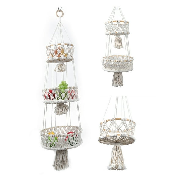 SPRING PARK Hanging Basket, Space Saving Hanging Fruit Basket for Kitchen Decor Hanging Plant Holder, Use for Produce Baskets, Indoor Planter Hangers