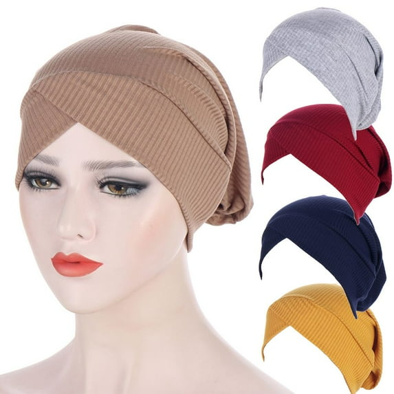SPRING PARK Headscarf Stretchy Turban Cap Head Bennie Cover Pleated Hat for Women Girl