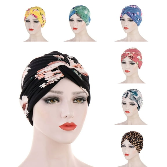SPRING PARK Headwrap Flower Print Fiber Fabric Turban Hat Muslim Headscarf Cap Head Wrap