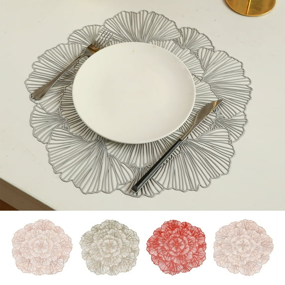 SPRING PARK Hollowed-Out Floral Placemats, Heat Insulation Pad Washable PVC Table Mats, Non-Slip Place mats Table Decoration