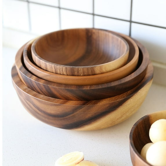SPRING PARK Household Round Wooden Salad Bowl Large Wood Bowl for Fruits, Salads and Decoration