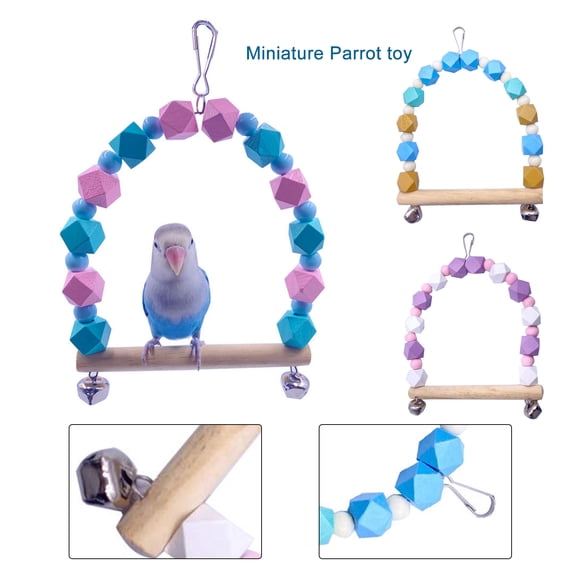 SPRING PARK Hummingbird Swing, Wooden Dowel for Perching, Birdwatching, Foot and Beak Exercise, Cage Accessory and Home Decor with Colorful Beads and Bells