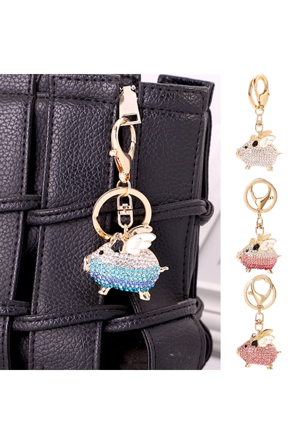 KeyChain Rhinestone Inlaid Pig Rope Tassel Rhinestone Key Holder Ring Decoration