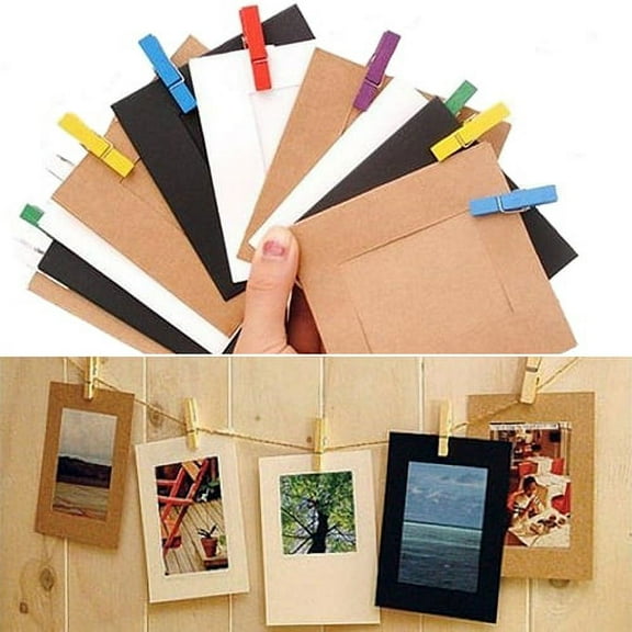 SPRING PARK Kraft 10pcs Paper Photo Frames Picture Frames Multi Wall Hanging Paper Photo Frames with 10 Clips 1 Ropes for DIY Display Party Decor