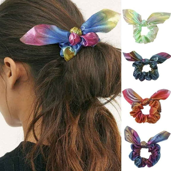 SPRING PARK Lady Fairy Gradient Multicolour Bow Hair Tie Ring Holder Elastic Lady Ponytail Rope Bow Band