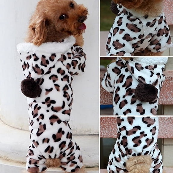SPRING PARK Leopard Warm Winter Pet Dog Puppy Clothes Hoodie Jumpsuit Pajamas Outwear