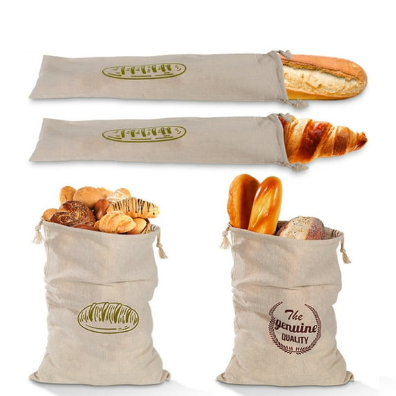 SPRING PARK Linen Bread Bags, Natural Unbleached Bread Bags, Reusable Drawstring Bag for Loaf, Baguette and Homemade Artisan Bread Storage, Linen Bag for Food Storage, Bonus Wine Canvas Bag