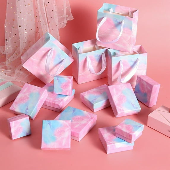 SPRING PARK Marble Print Gift Jewelry Box Ring Earrings Ring Earring Kraft Box Cardboard Jewelry Box