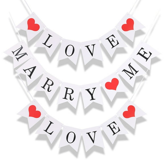 SPRING PARK Marry ME Engagement I LOVE U Heart Bunting Banner Flag Decor Wedding Proposal