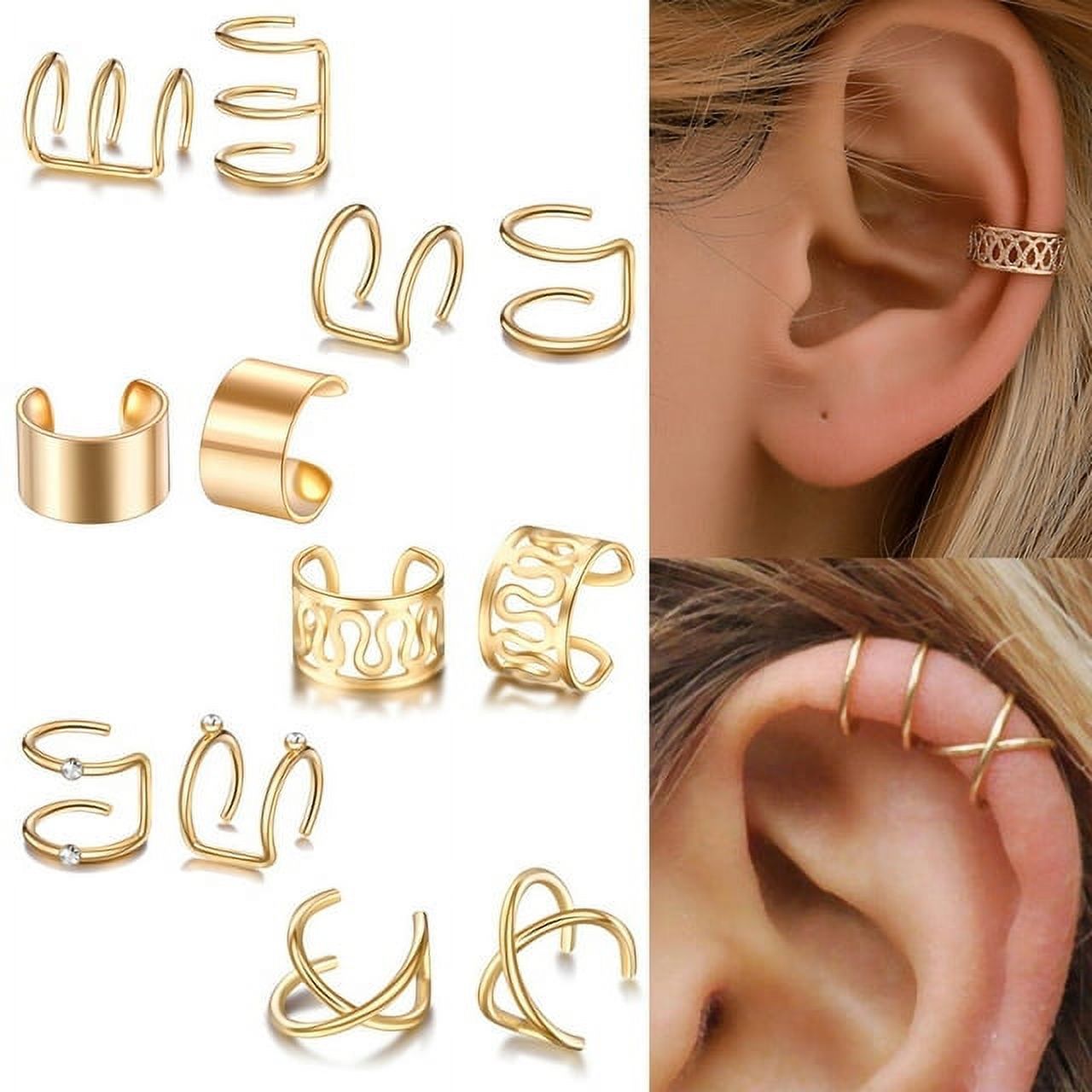 SPRING PARK Unisex 12 Pcs Ear Cuff Wrap Earrings Set No Piercing 