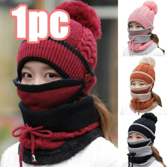 SPRING PARK Men Women Winter Mouth Cover Beanie Hat Scarf Set Warm Knit Hat Thick Cotton Cap Neck Warmer for Women