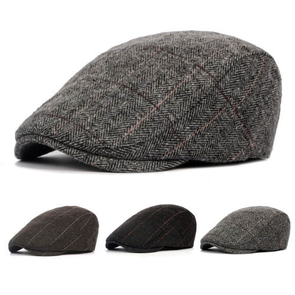 SPRING PARK Mens Newsboy Hat, Striped Adjustable Woolen Vintage