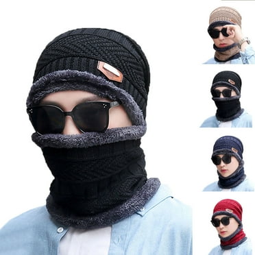 SPRING PARK Mens Winter Beanie Hats Scarf Set Warm Knit Hat Skull Cap Neck Warmer for Men for Outdoor