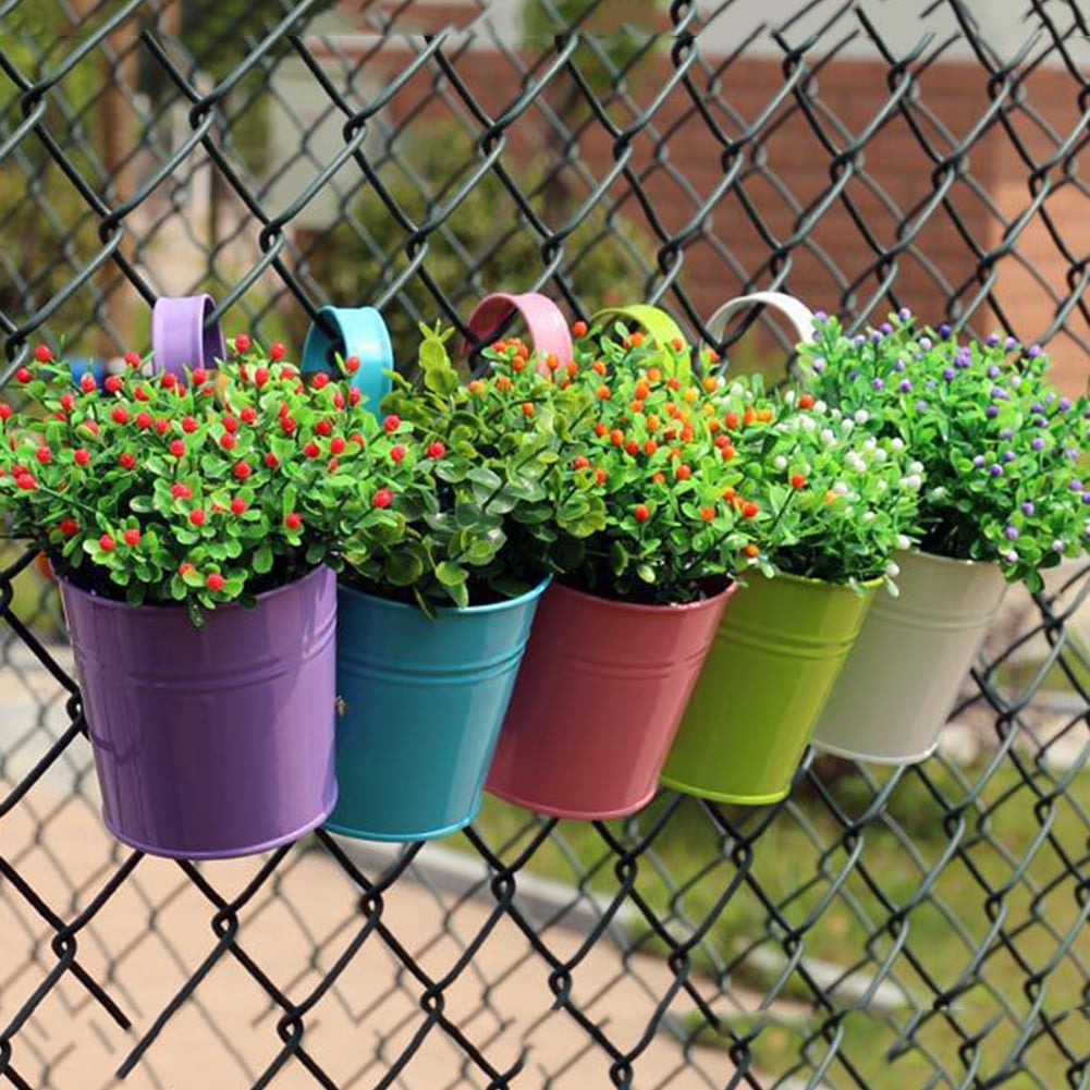SPRING PARK Metal Flower Pot Colour Wall Garden Balcony Fence Hanging Plant  Planter - Walmart.com
