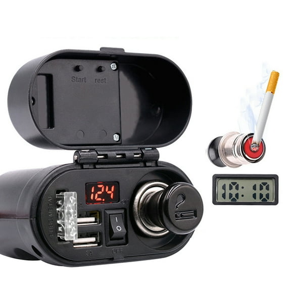 SPRING PARK Motorcycle 12V Cigarette Lighter Dual USB Quick Charger Voltmeter Digital Clock
