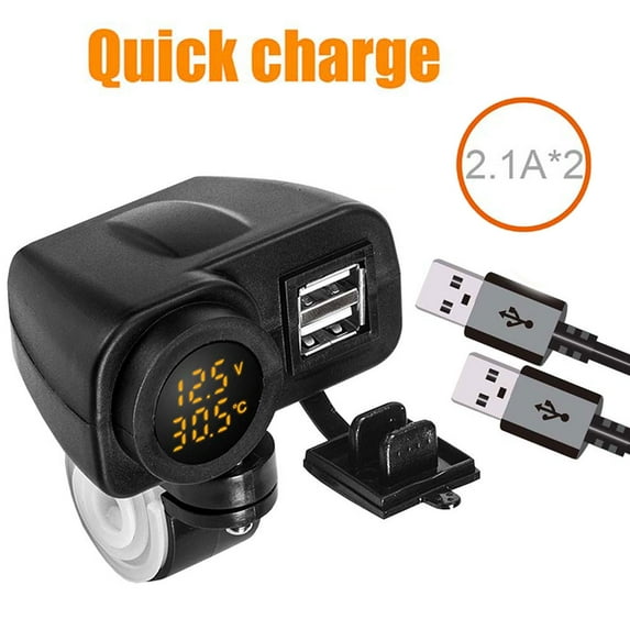 SPRING PARK Motorcycle Motorbike Dual USB Charger LED Digital Voltage Display Thermometer